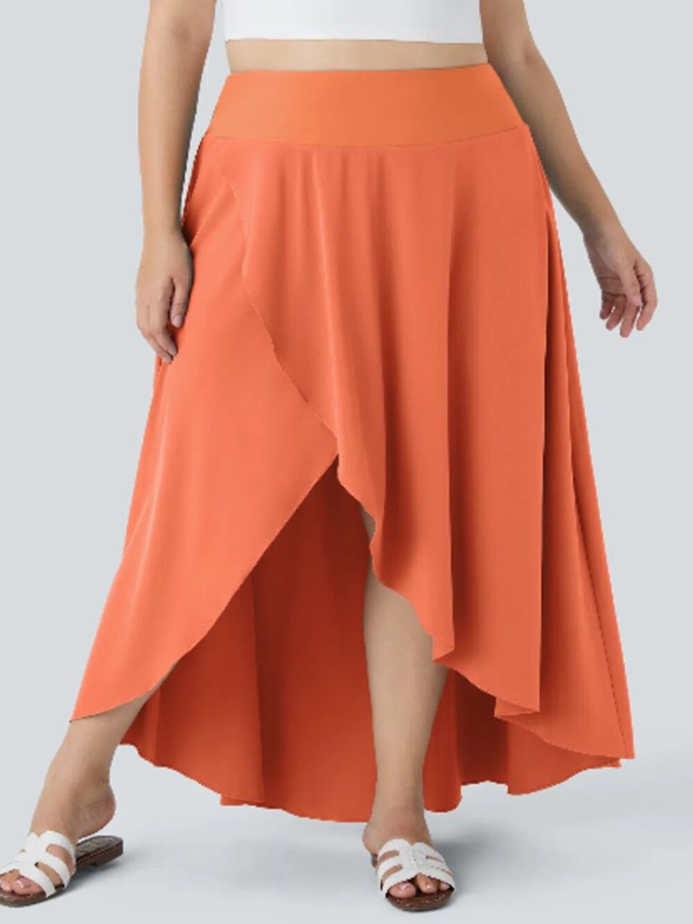 Halara Breezeful Midi Skirt Womens Sz XL Orange Stretch Skort Shorts Asymmetric - Picture 5 of 11